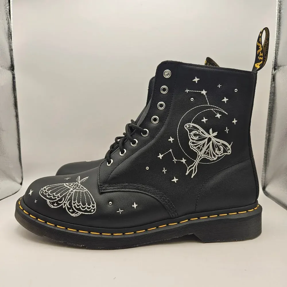 DR MARTEN'S MEN'S 13 1460 PASCAL BLACK CELESTIAL MOTH EMBROIDERED BOOTS NWOB